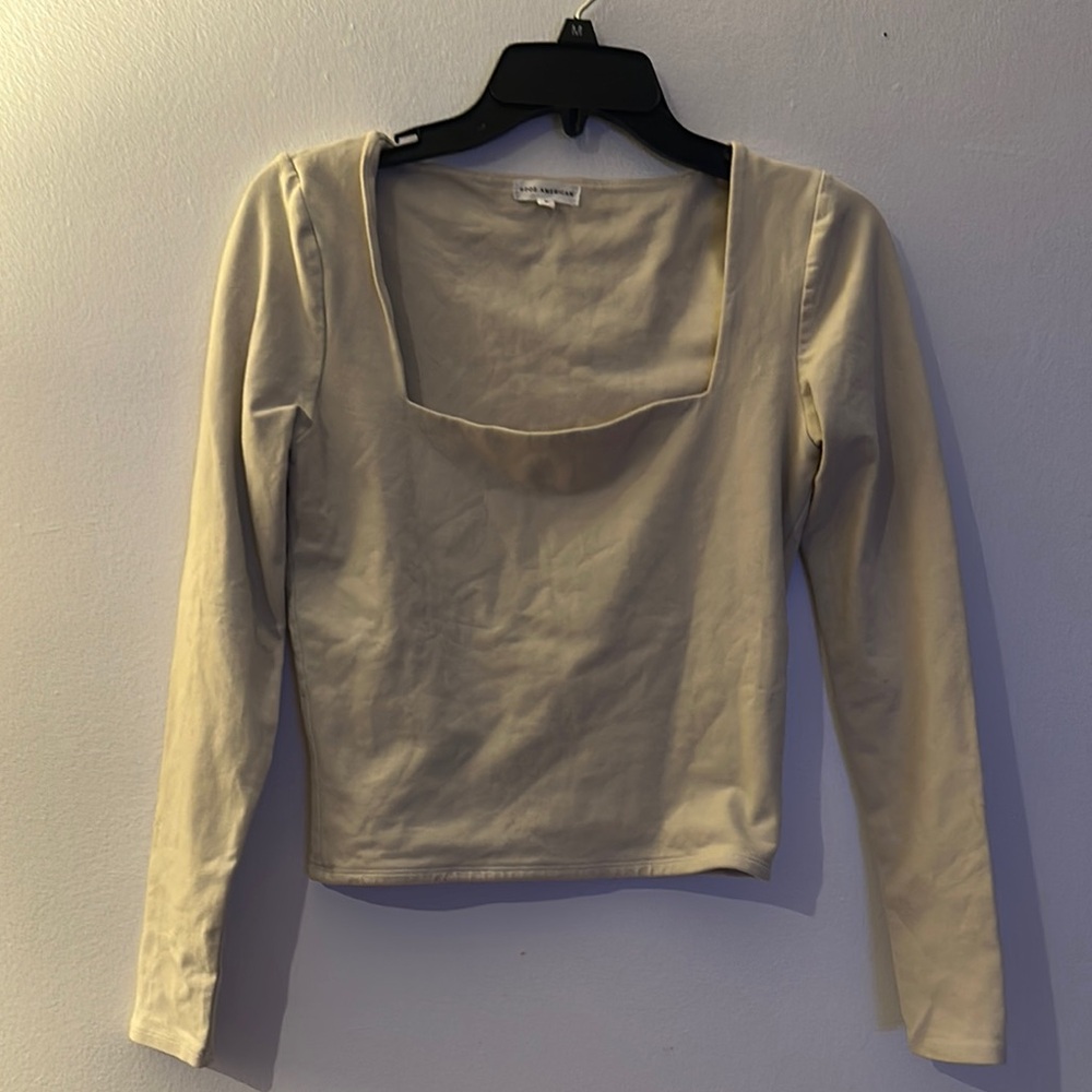 Good American Cream Long Sleeve Crop Blouse - Preloved